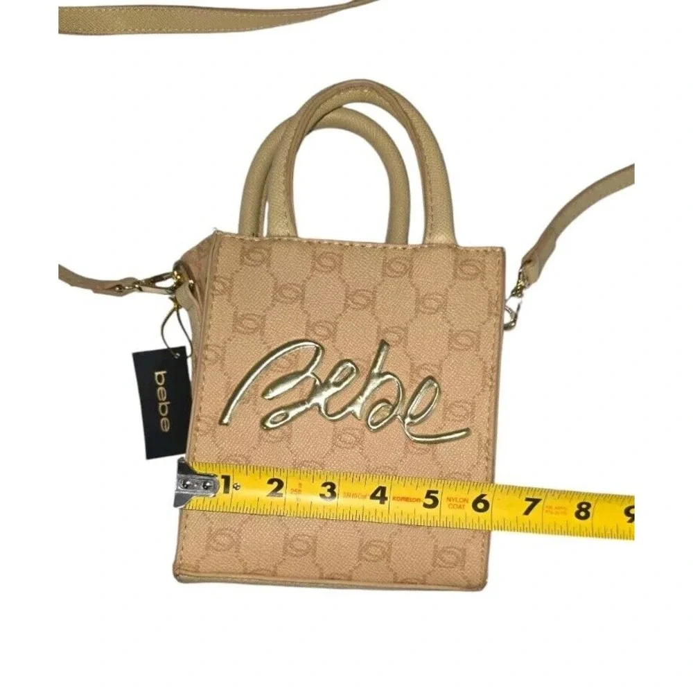 NEW Bebe Gianna Crossbody Purse Satchel‎ Handbag Beige Faux Leather Handles NWT